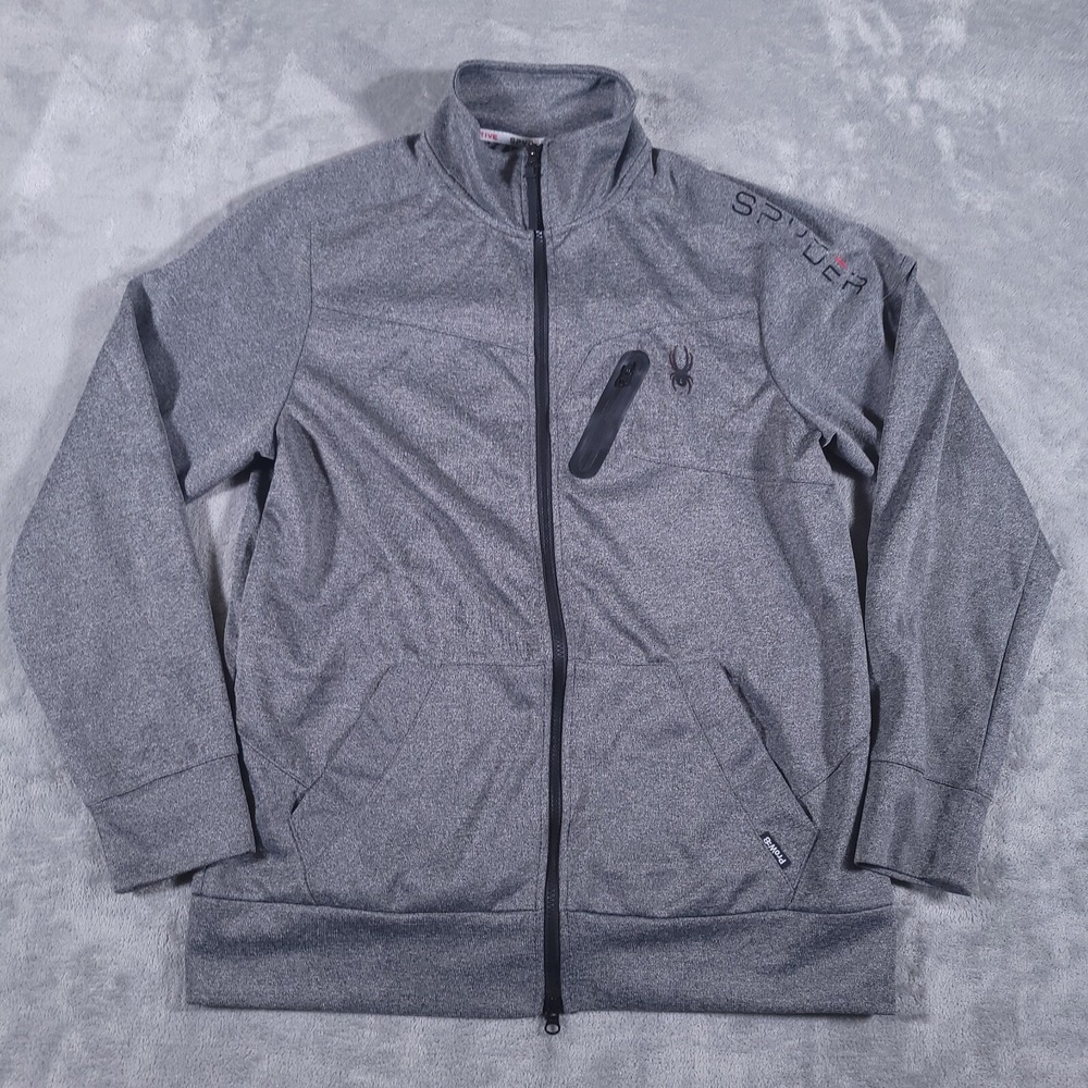 Spyder Active Sweater Mens Large Gray Zip Jacket Athletic Gym Pro Web‎ Track